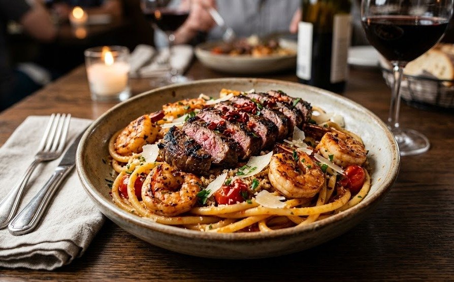 Calabrian Steak And Shrimp Bucatini Recipe